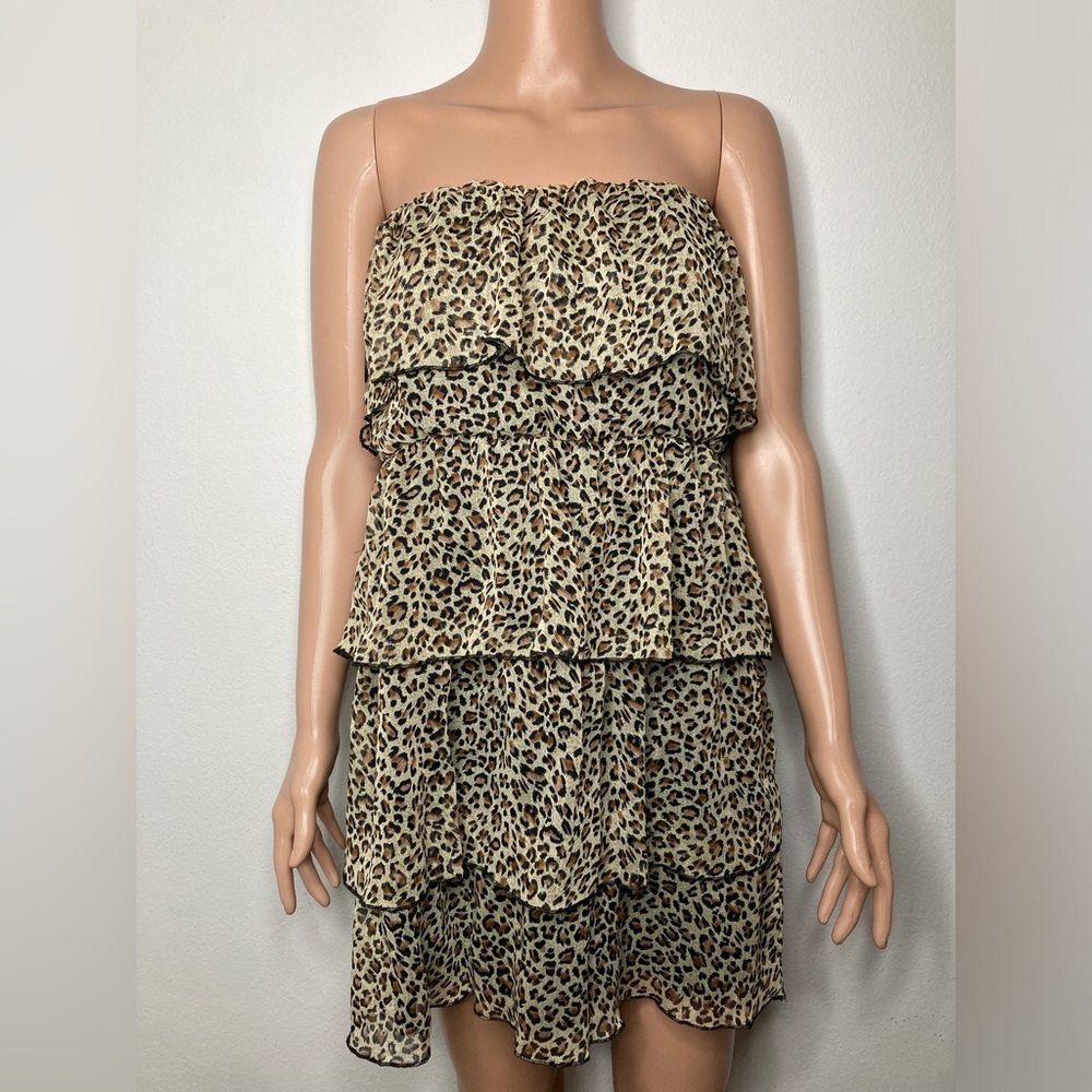 BLOOM Leopard strapless mini dress.